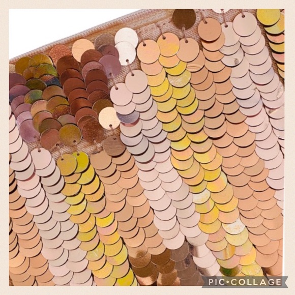 NWT Sparkling Gold & Peach Fringed Sequin Cosmetic Bag - Picture 4 of 5